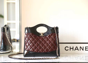 CHANEL Patent Calfskin Quilted Mini 31 Shopping Bag Burgundy Black